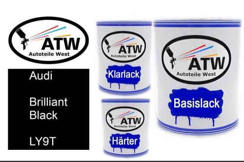 Audi, Brilliant Black, LY9T: 1L Lackdose + 1L Klarlack + 500ml Härter - Set, von ATW Autoteile West.